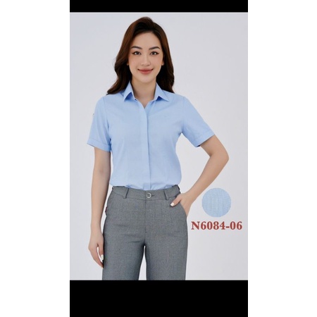áo sơ mi nữ Thái Hòa sọc caro kiểu giấu nút
