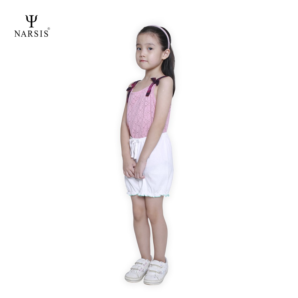 Quần Short bé gái Narsis KP0001 chất Cotton màu trắng phối chỉ xanh