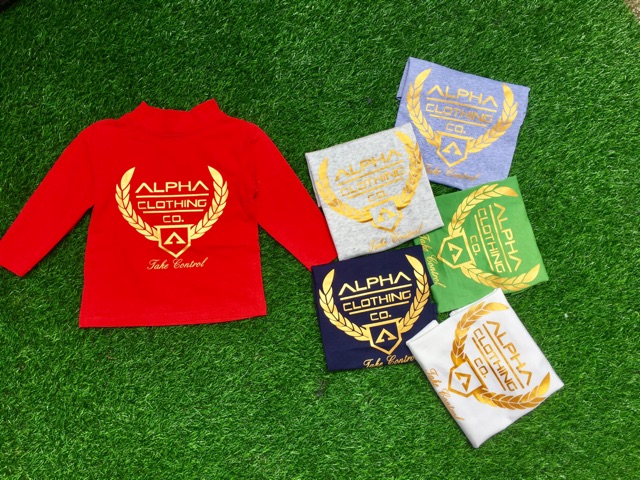 Size 8-20kg: Áo cotton cổ 3 phân ALPHA ấm áp, thời trang cho bé trai bé gái - apbl