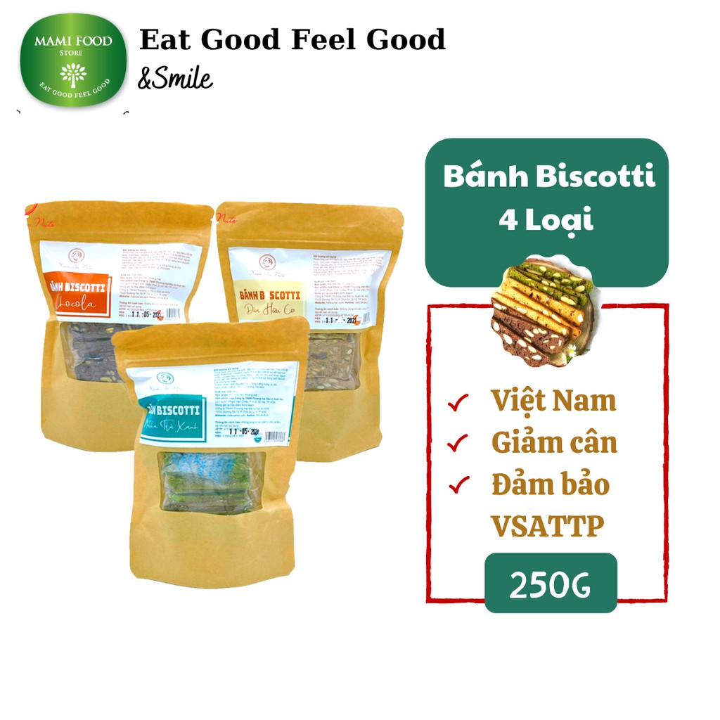 Bánh quy Biscotti 4 vị cực ngon dành cho Ăn Kiêng - Giảm Cân - Dành Cho Người Tiếu Đường 250gr