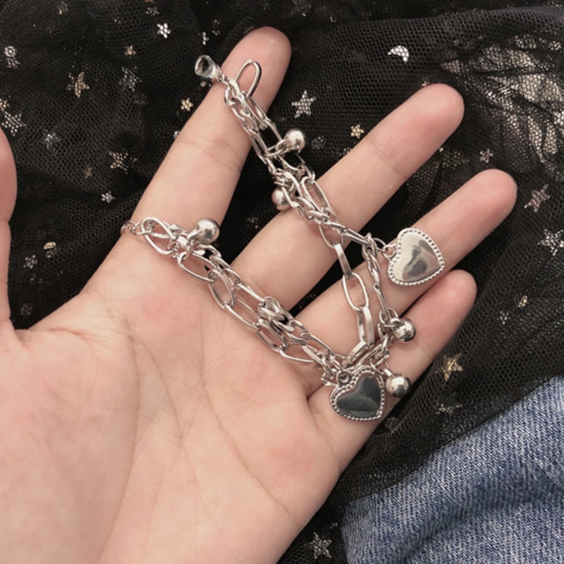 Double layer peach heart bracelet small ball pendant hand ornament