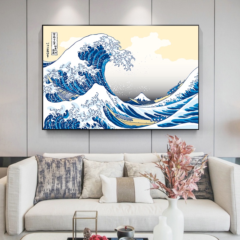 Tranh Sơn Dầu adhesiv Nhật Bản katsushika hokusai Tuyệt Vời Trên kanagawa Trang Trí Tường Phòng Khách