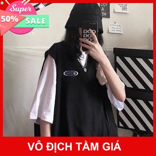 Sp sẵn - set áo gile tanktop nuyoc ui đen mix áo thun croptop trắng