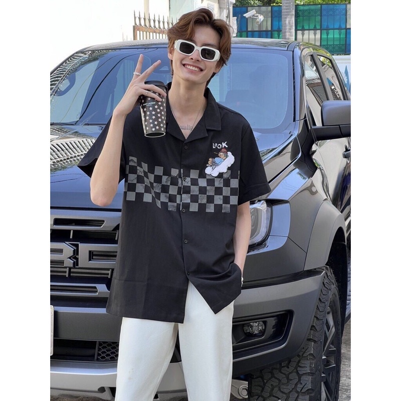 Áo Sơ Mi Hình Bàn Cờ Nam Nữ Dài Tay Unisex Basic Màu Trắng Sơ Mi Lụa Học Sinh Form Rộng Dáng Suông
