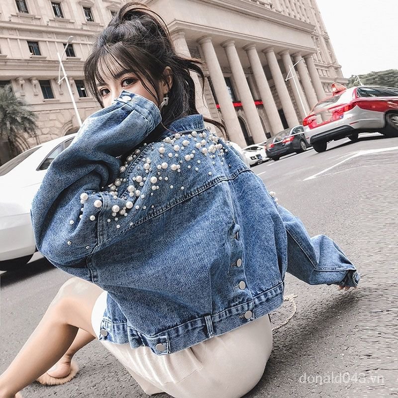 Áo Khoác Denim Tay Cánh Dơi Thêu Hoa Phong Cách Hàn Quốc