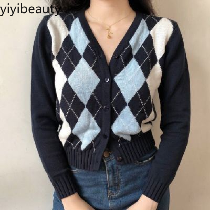 Áo Khoác Len Cardigan Tay Dài Cổ Chữ V Phong Cách Retro Cho Nữ
