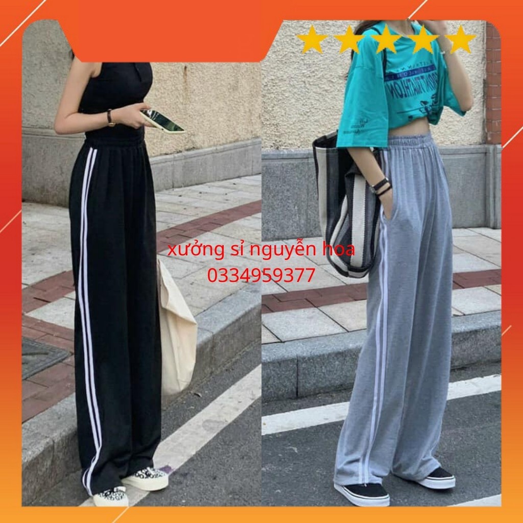 Quần culottes ống rộng 2 sọc 2 màu đen/xám cá tính phong cách basic (kèm video/ảnh thật)