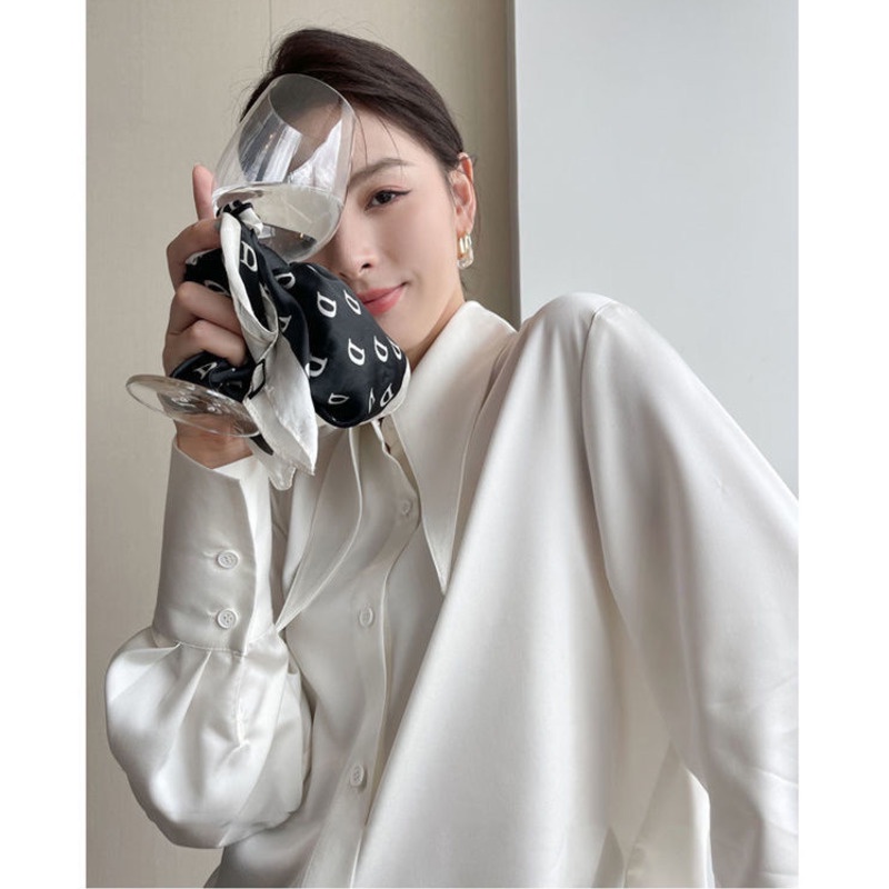 Áo sơ mi voan cổ lật thời trang mùa thu đơn giản thanh lịch cho nữ