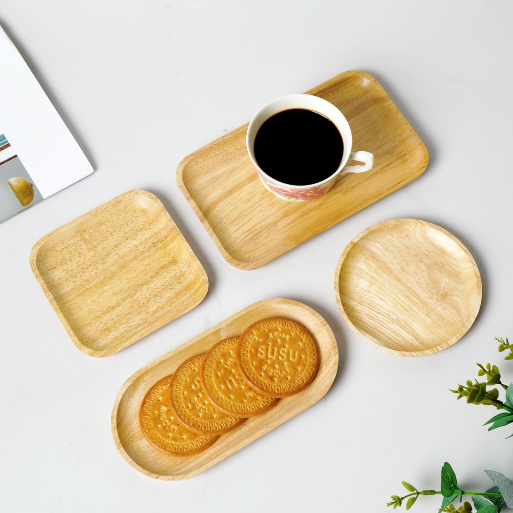 Dĩa gỗ chữ nhật, Khay gỗ tròn nhỏ - Lót ly gỗ, Khay gỗ đựng đồ ăn | BigBuy360 - bigbuy360.vn