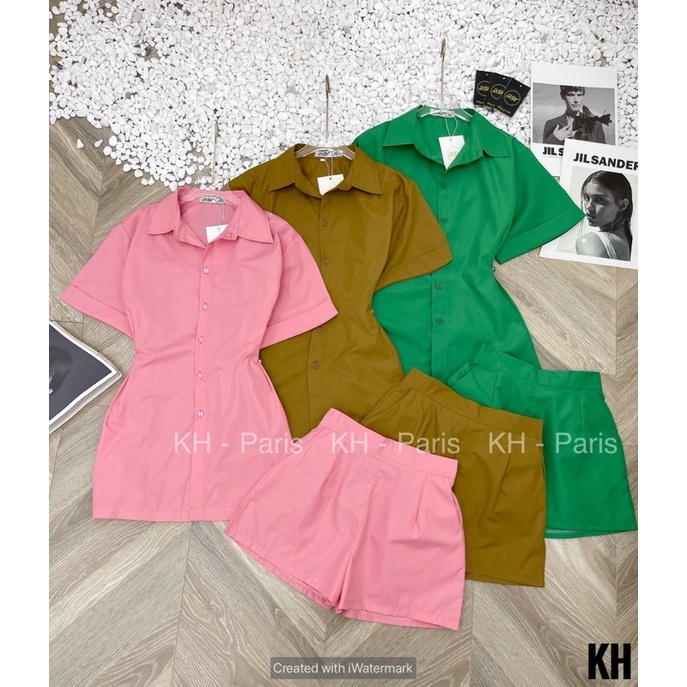 Set sơmi khuy eo về 3 màu