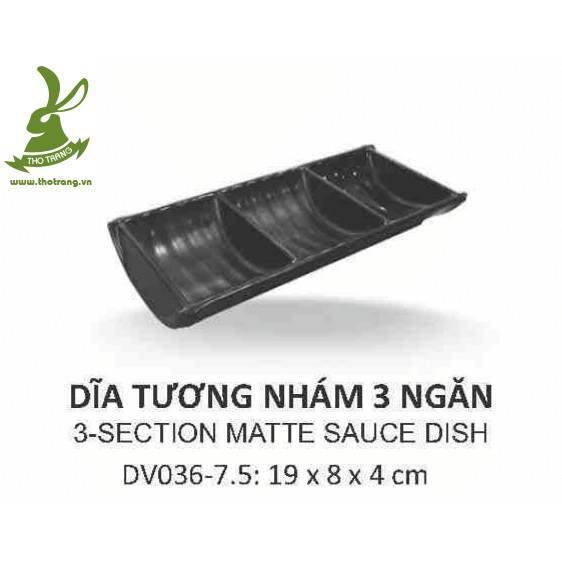 [Có xuất VAT] Dĩa Nước Chấm 3 Ngăn Nhựa Melamine Màu Đen Nhám 19*8*4cm Srithai Superware DV036-7.5 - Chính Hãng