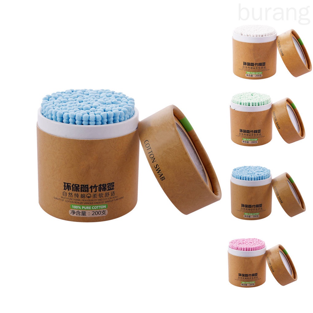 [Hàng mới về] Hộp 200 tăm bông cotton hai đầu thân gỗ tre tiện lợi
