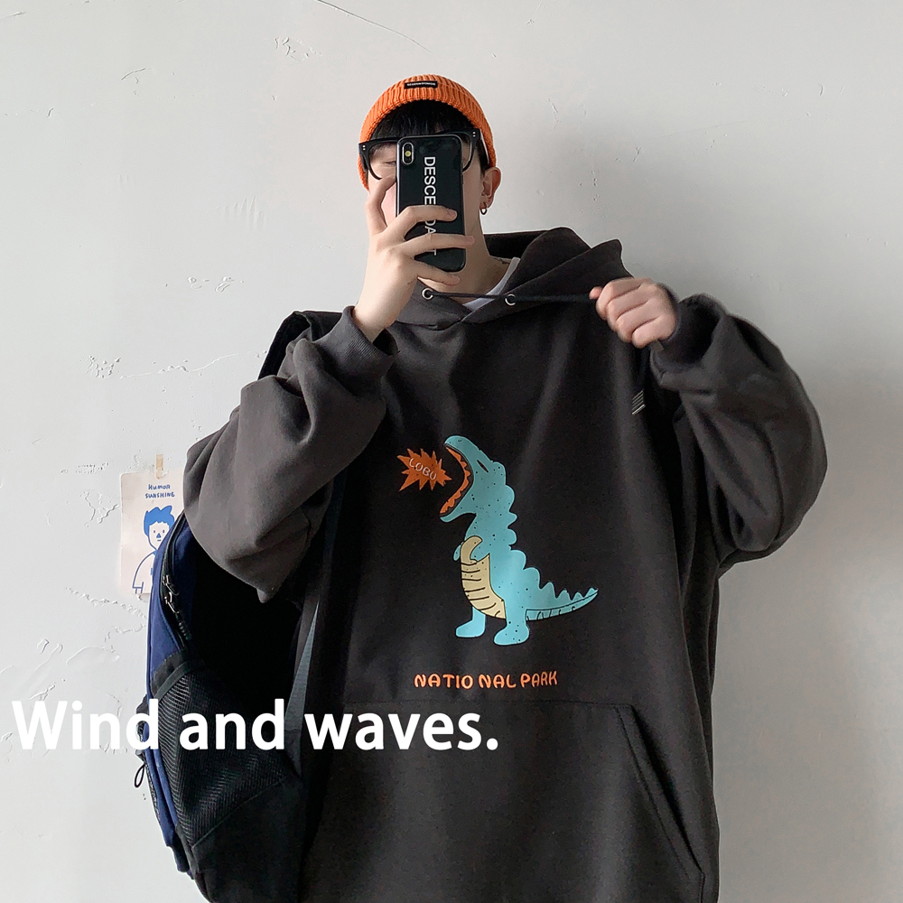 Áo Hoodie Dáng Rộng Có In Hình Khủng Long Dễ Thương 3 Màu (M-3Xl)