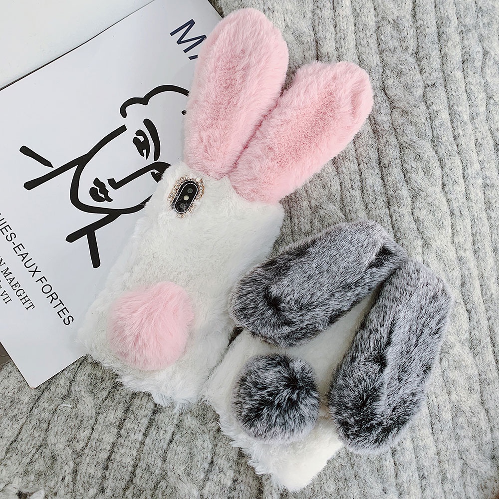 Ốp Điện Thoại Lông Nhung Hình Tai Thỏ Cho iPhone 13 Pro Max 12 Mini 11 Pro Max XS Max X XR SE 6 6S 7 8 Plus