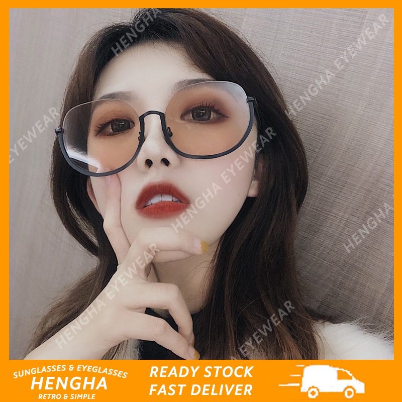 【HENGHA】【Kính cận thị】 Thời trang Hàn Quốc Màu kẹo tròn Kim loại Kính râm nữ Kính mát