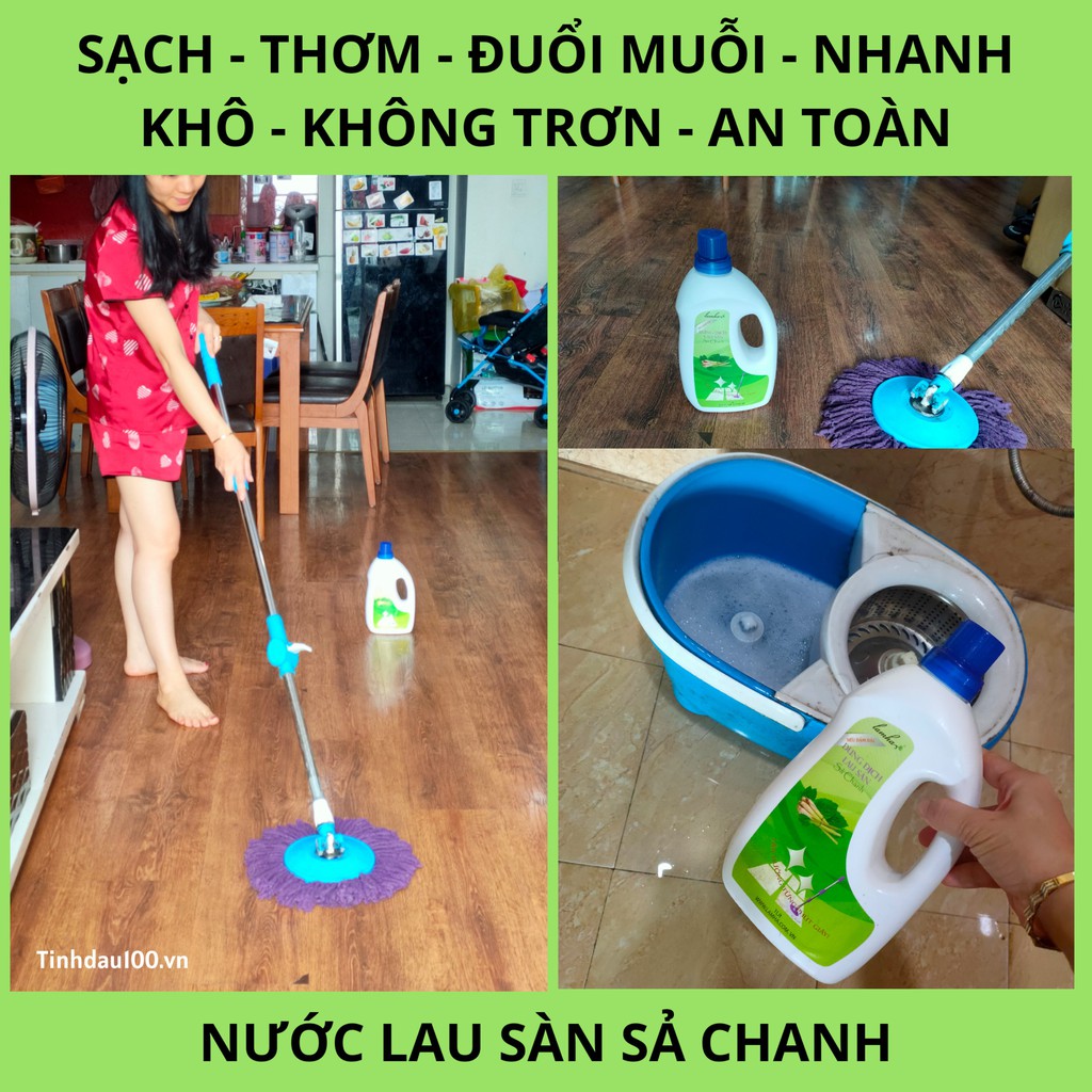Nước lau sàn sả chanh Lam Hà diệt khuẩn, đuổi muỗi, côn trùng tự nhiên, hương thơm thư giãn 1 lít Tinh Dầu 100 Shop