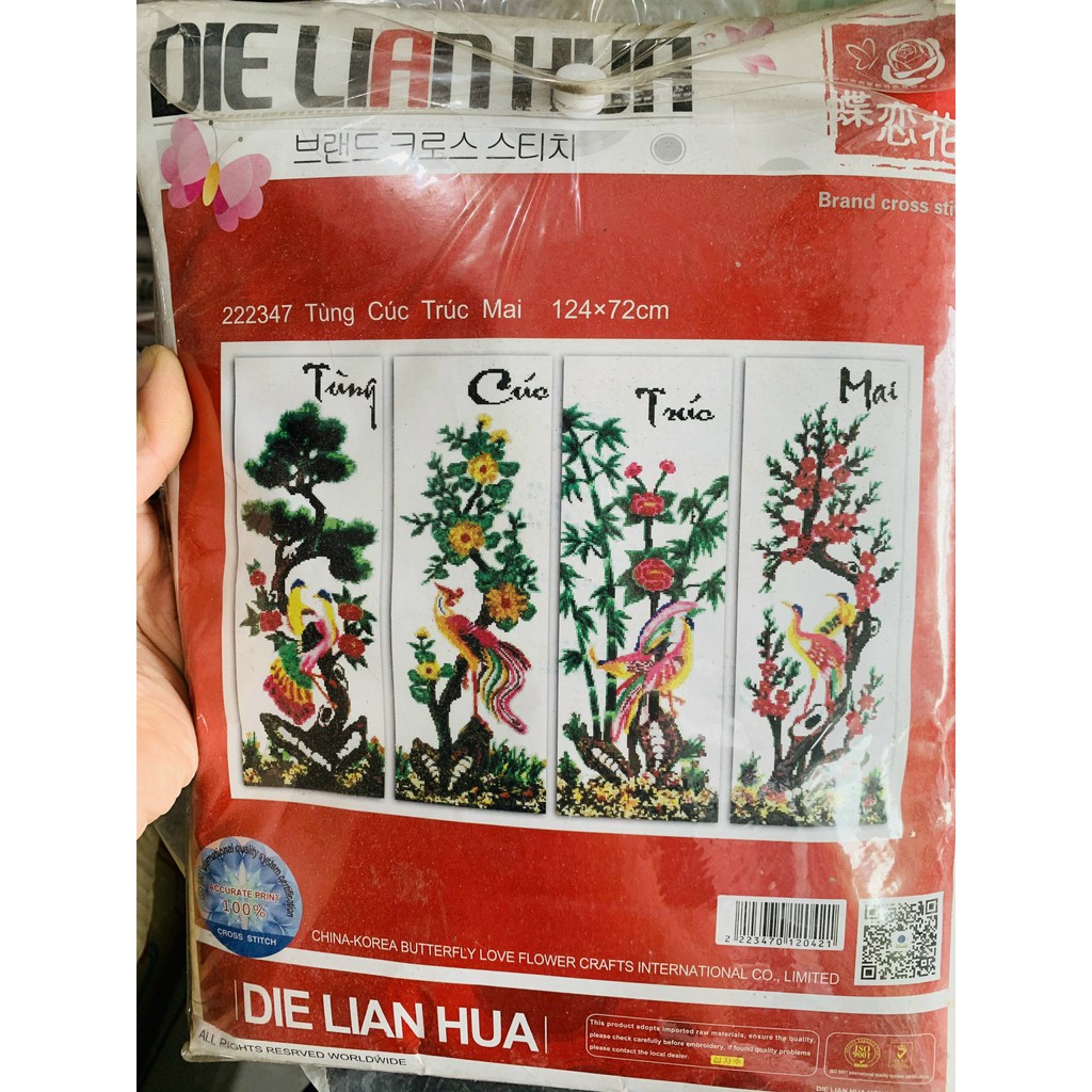 Tranh thêu chữ thập Tứ quý 222347