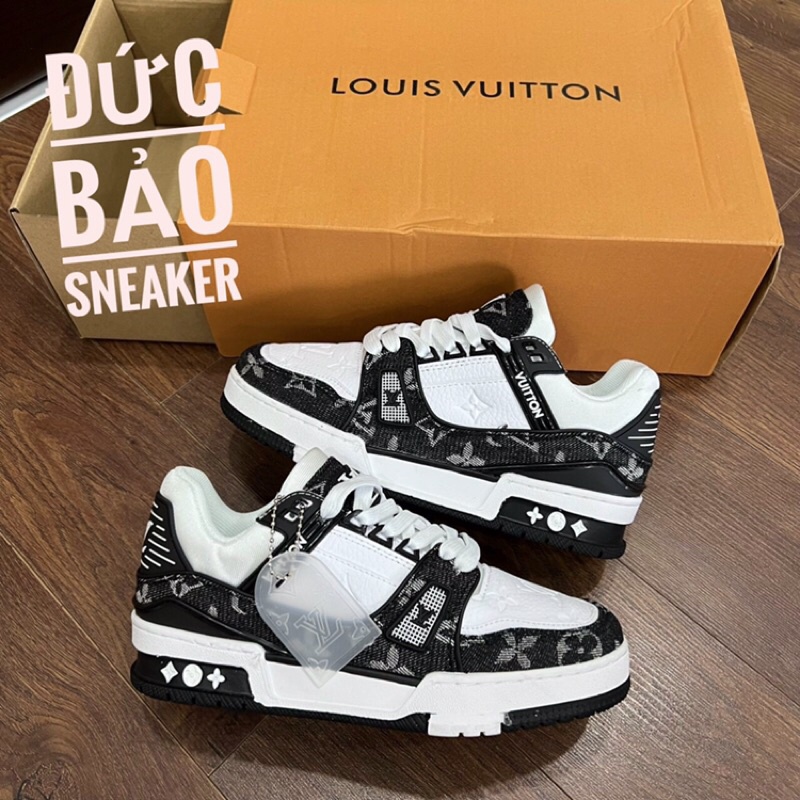 Giày louis vuitton đen siêu cấp . Giày LV nam nữ sneaker ful box