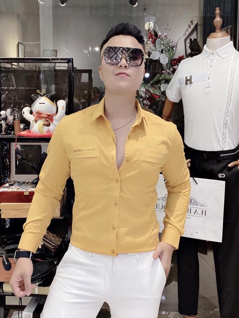 Áo somi đũi Nhật nam mẫu mới 2020 tay dài cổ bẻ có hai túi trước ngực thêu chữ | BigBuy360 - bigbuy360.vn