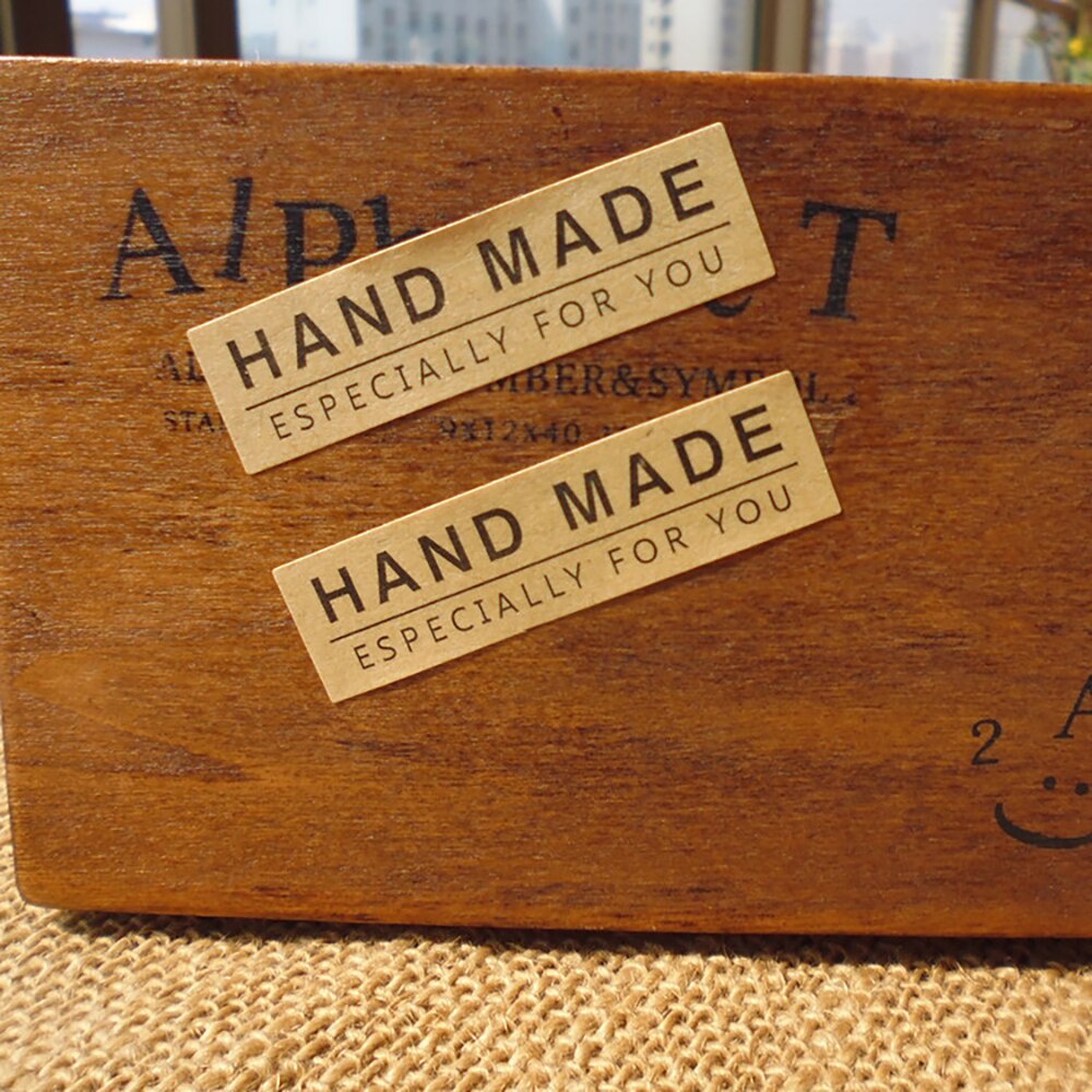 Set 100 nhãn dán chữ Handmade chất liệu giấy kraft phong cách vintage trang trí sổ lưu niệm/quà tặng/phong bì