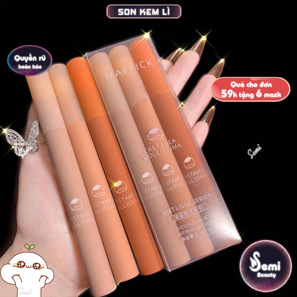 Set 3 cây son kem lì MAFFICK Fluffy Lip Glaze