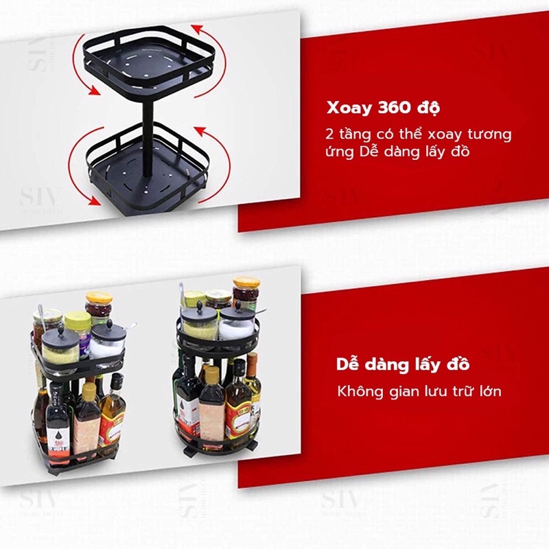 Kệ Gia Vị Xoay Đa Năng 360 Độ Thông Minh 2 3 Tầng Tiện Ích Cho Nhà Bếp Gọn Gàng, Thiết Kế Sang Trọng Sơn 5 lớp chống Gỉ