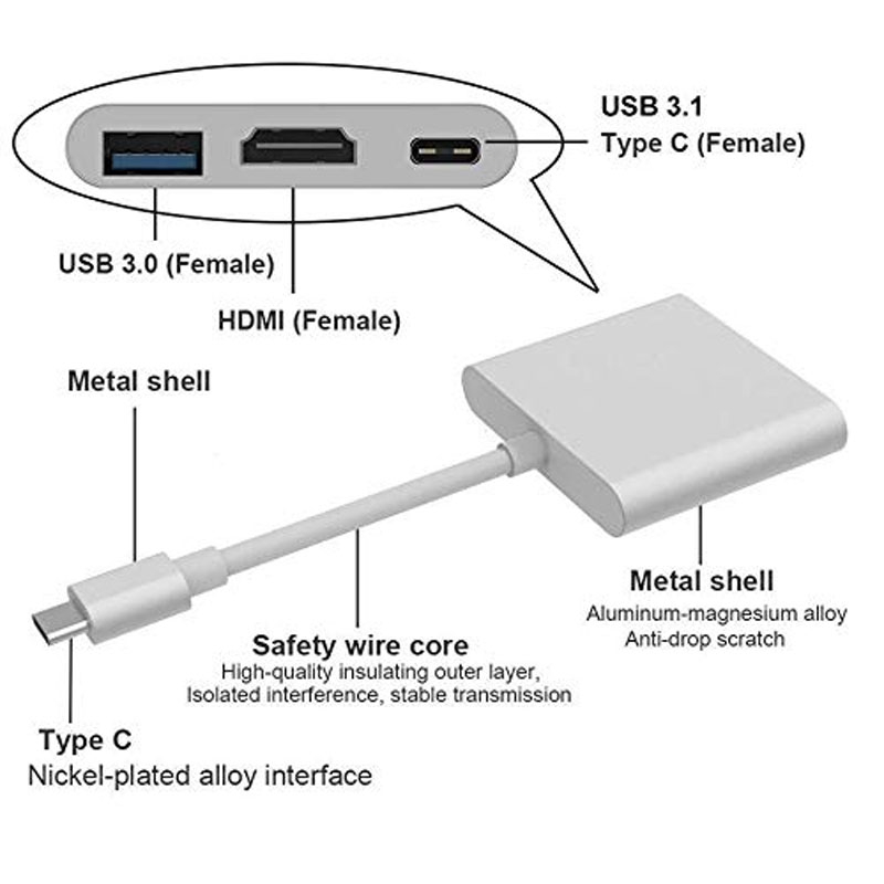 Type C To HDMI Cable Type C Adapter 3 in 1 Adapter Hub USB Type C to HDMI 4K Support Samsung Dex Mode USB-C Doce with PD for MacBook Pro/Air 2019