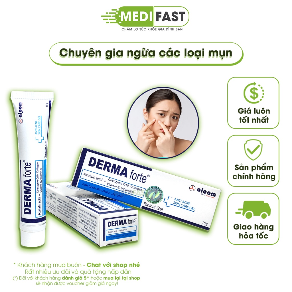 Derma Forte - Kem làm giảm mụn ẩn, trứng cá, đầu đen, làm mềm và làm mờ sẹo dưỡng da trắng mịn - Tuýp 15g