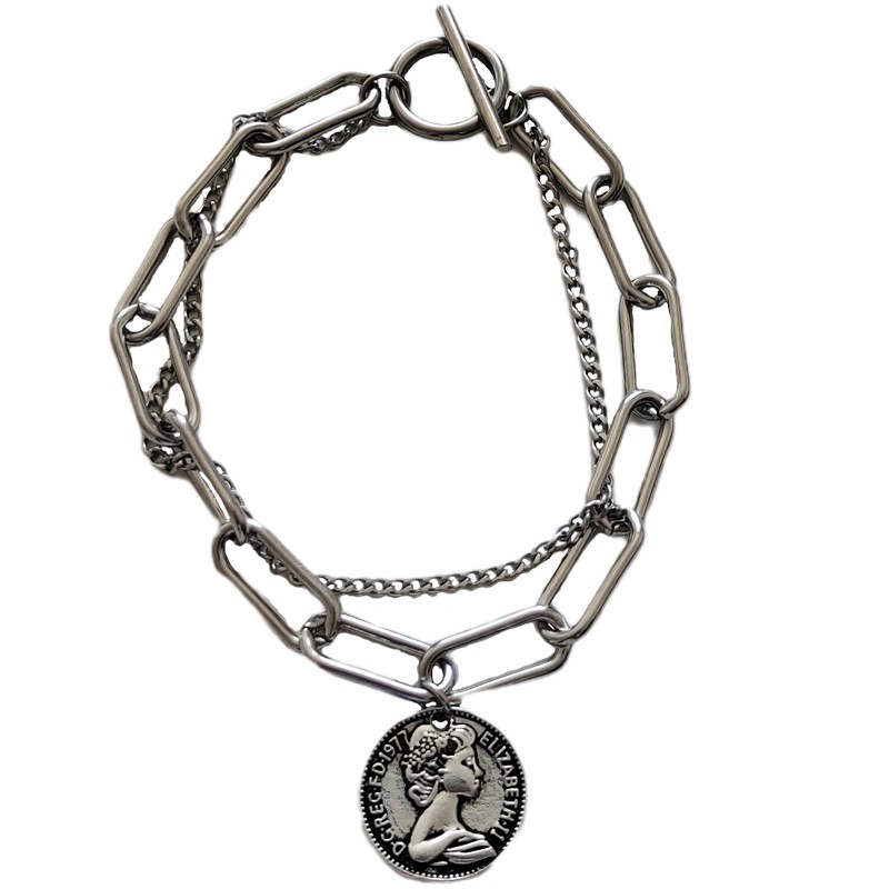 Vòng đeo tay mặt hình đồng xu thời trang cá tính