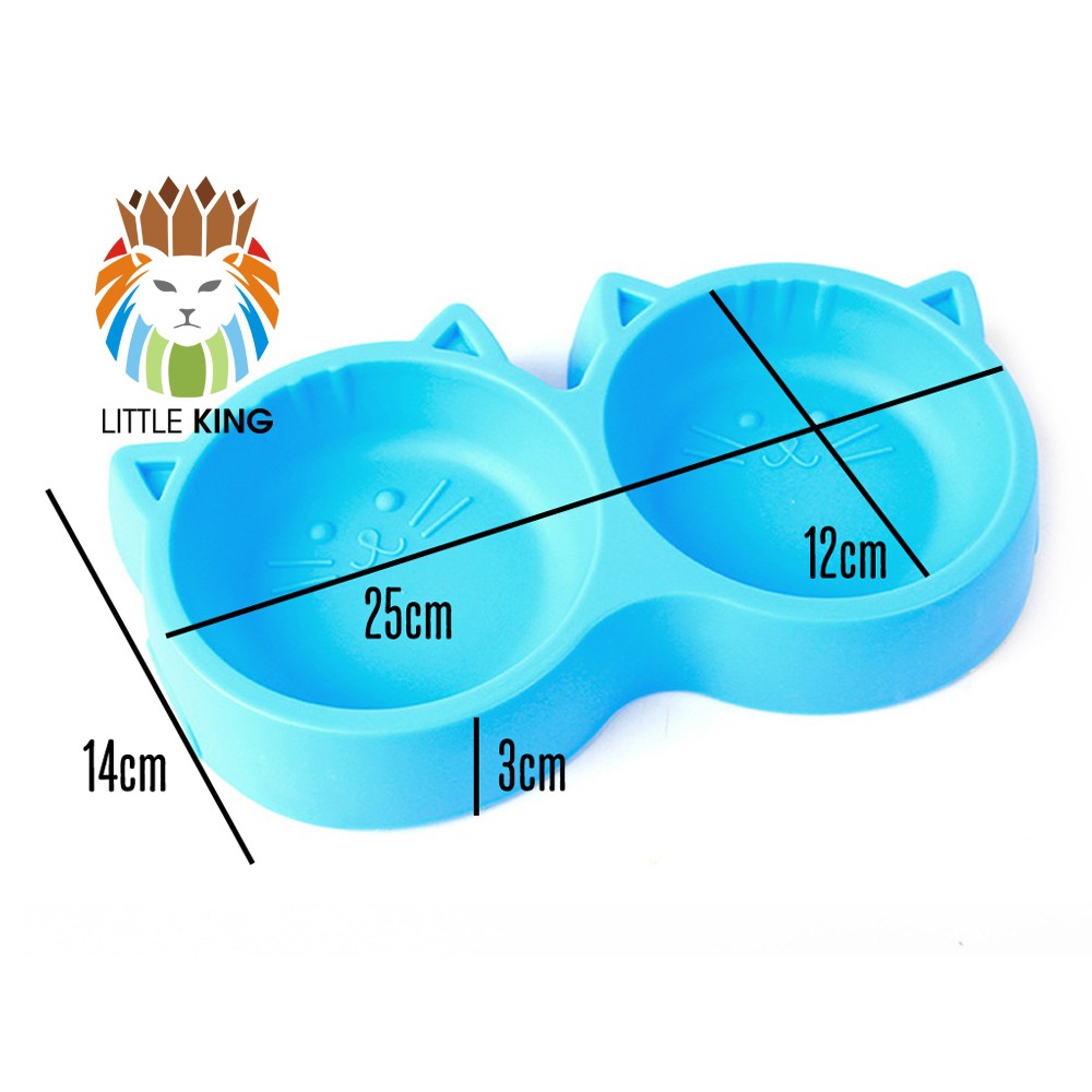 Bát ăn đôi cho chó mèo, thú cưng hình mặt mèo cute chất liệu nhựa PP nhiều màu sắc Little King pet shop