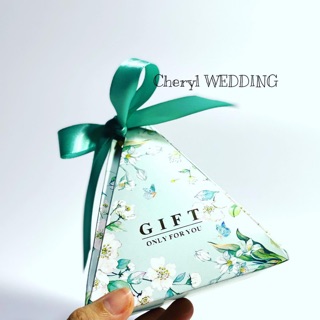 Set 10 hộp quà hoa xanh khắc kim vàng kèm nơ