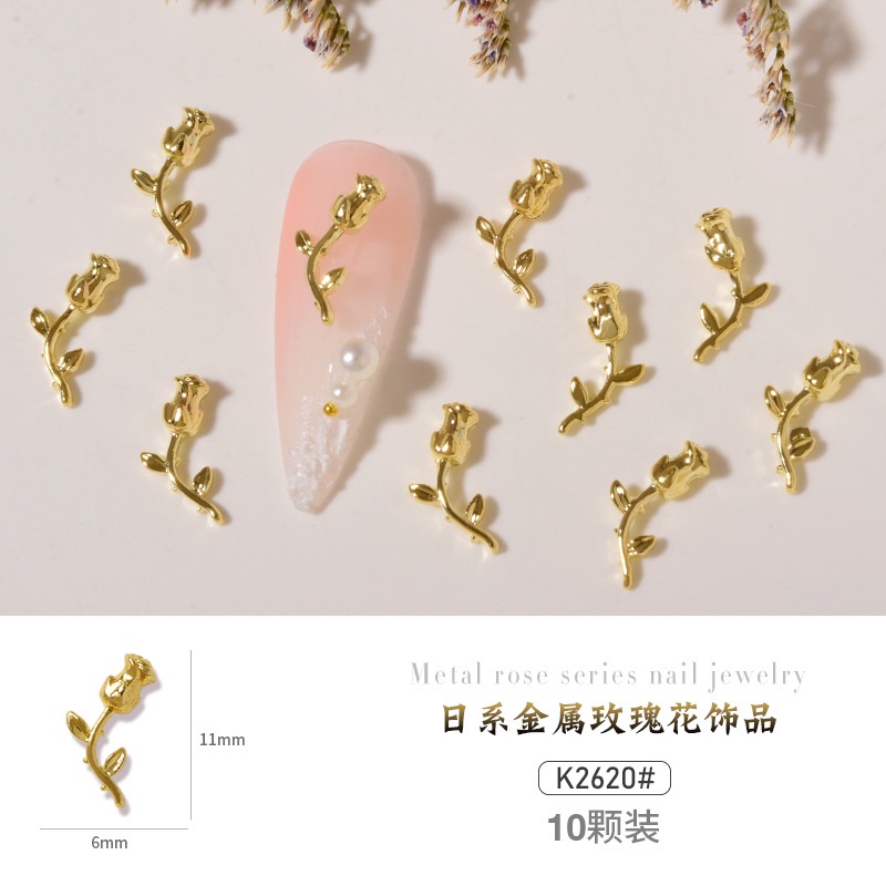 Hàng Có Sẵn Bán Sỉ Phụ Kiện Đính Trang Trí Móng Tay Bằng Hợp Kim Kim Loại Hình Hoa Hồng Ba Chiều Màu Bạc Phụ Kiện Trang Sức Móng Tay