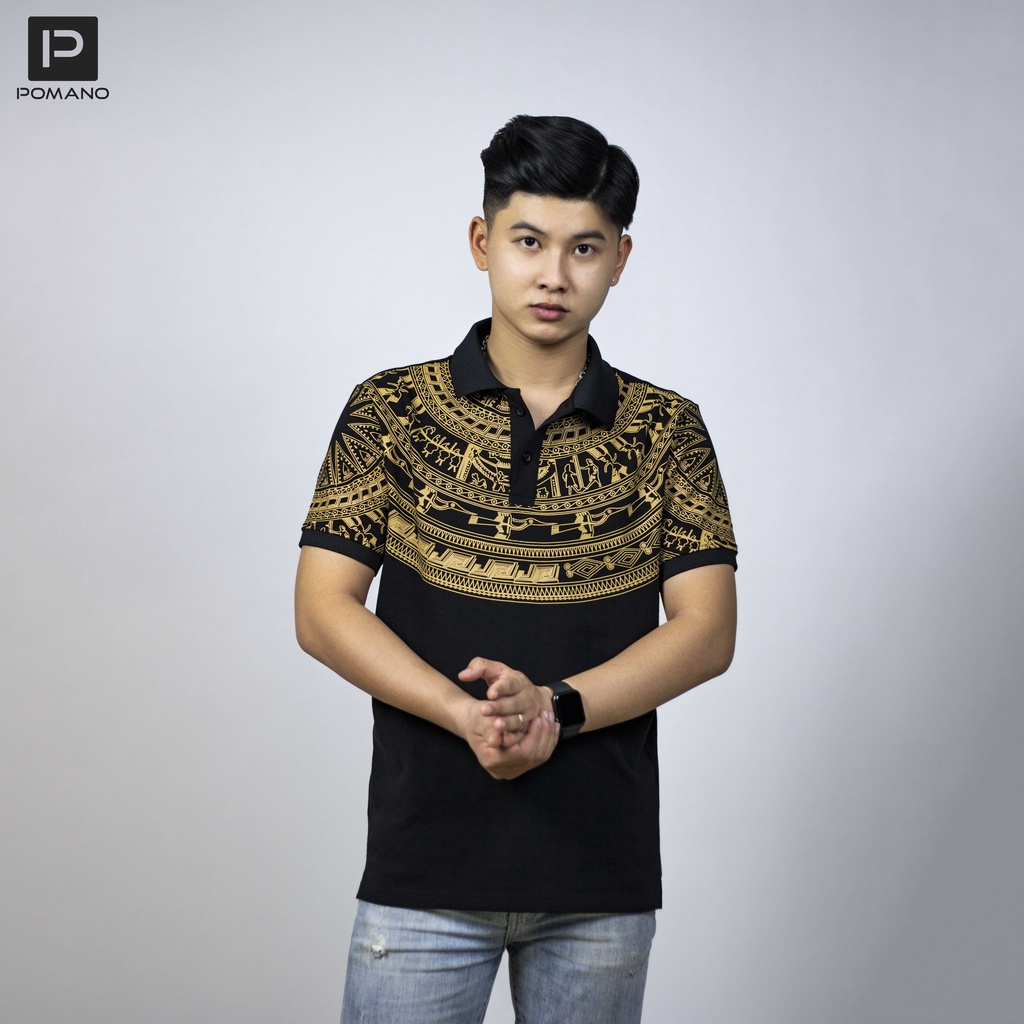 Áo Polo Nam, Áo Thun Polo Nam họa tiết Trống Đồng Có Cổ Vải Cá Sấu Cotton 4 chiều cao cấp trẻ trung, phong cách POMANO