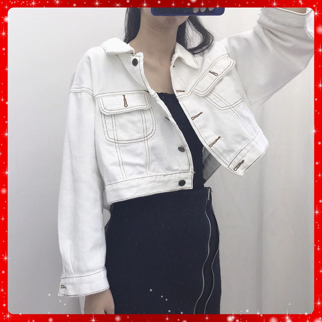 Áo Jean Lửng hai Màng Trắng Xanh Mới Nhất