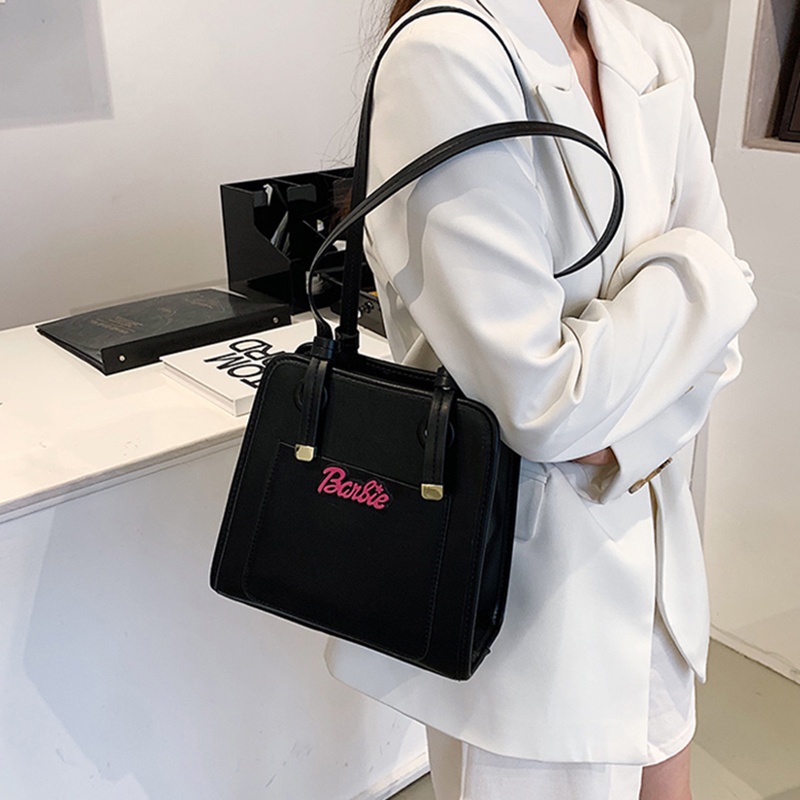 Túi xách IELGY đeo vai màu đen trang trí chữ cổ điển cho nữ