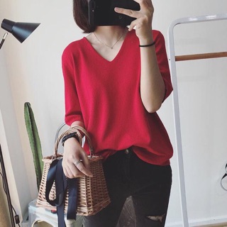 Áo cổ tim tay lỡ -tay dài