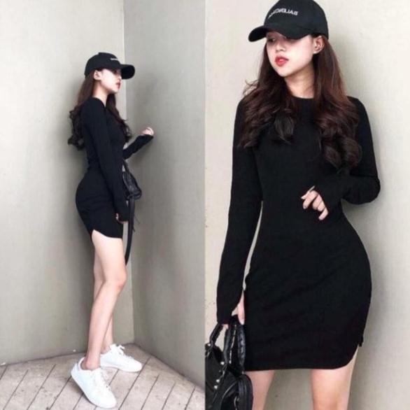 Váy thun gân body dáng ngắn