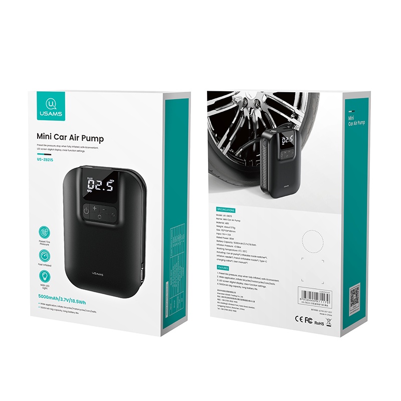 Usams Máy Bơm Lốp Xe Hơi Kỹ Thuật Số Mini 5000mAh Tiện Dụng