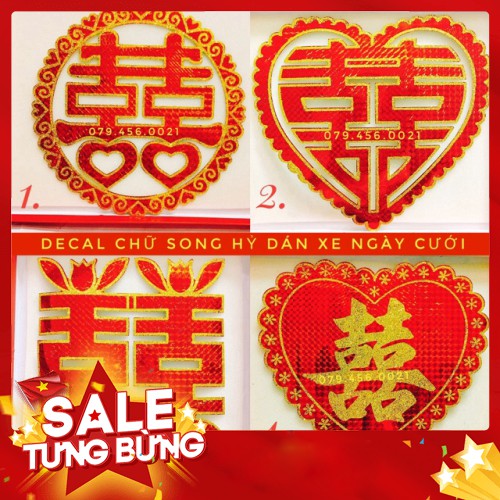 (CƯỚI) DECAL CHỮ SONG HỶ VIỀN KIM TUYẾN DÁN XE HƠI SIÊU ĐẸP - Hàng nhập khẩu