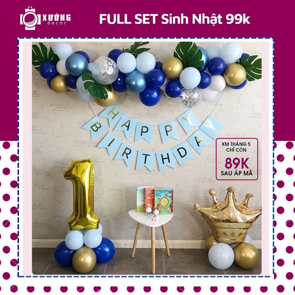 COMBO set trang trí sinh nhật, quà tặng sinh nhật đi kèm dây Happy Birthday và 50 bóng bay, trang trí sinh nhật cho bé