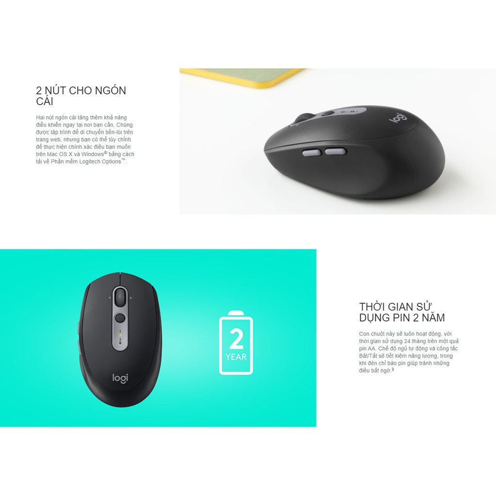 [Mã ELTECHZONE giảm 6% đơn 500K] Chuột không dây Logitech M590 Wireless + Bluetooth Yên lặng (Silent) - BH 12T