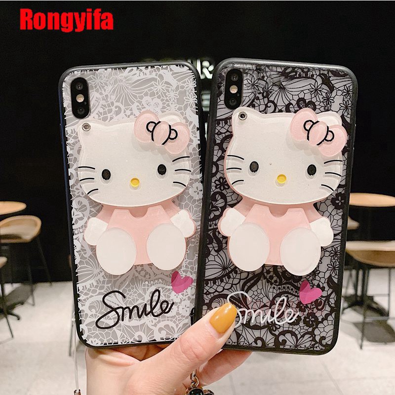 Ốp điện thoại họa tiết hello kitty có gương sang trọng dành cho iPhone SE 2020 XS Max XR X 8 7 Plus 6 6s 5 5s SE