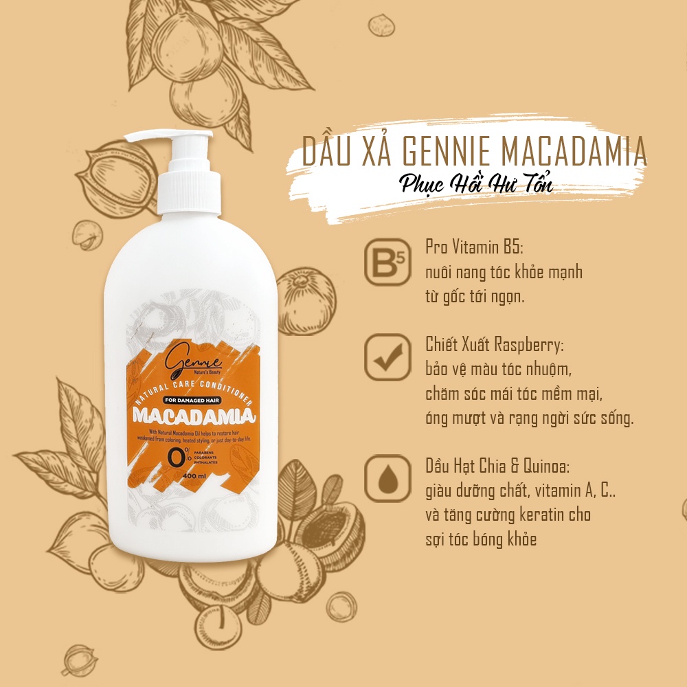 Dầu Xả Gennie Natural Care Dầu Hạt Macca Dành Cho Tóc Hư Tổn 400ml