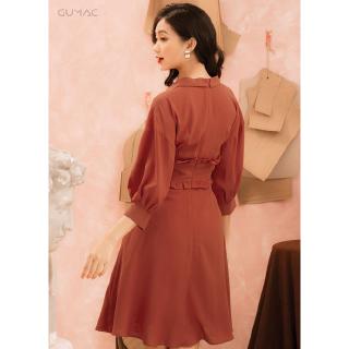 Đầm cổ bẻ thêu eo GUMAC MS22031_GACH
