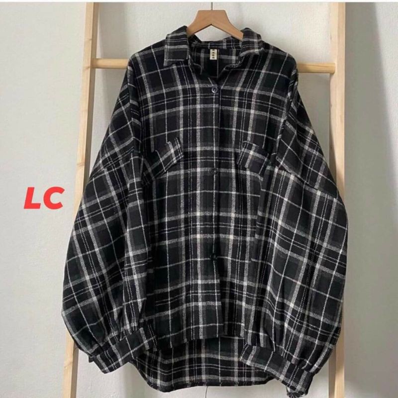 Áo sơ mi kẻ caro, áo sơ mi nữ dài tay form đại phong cách