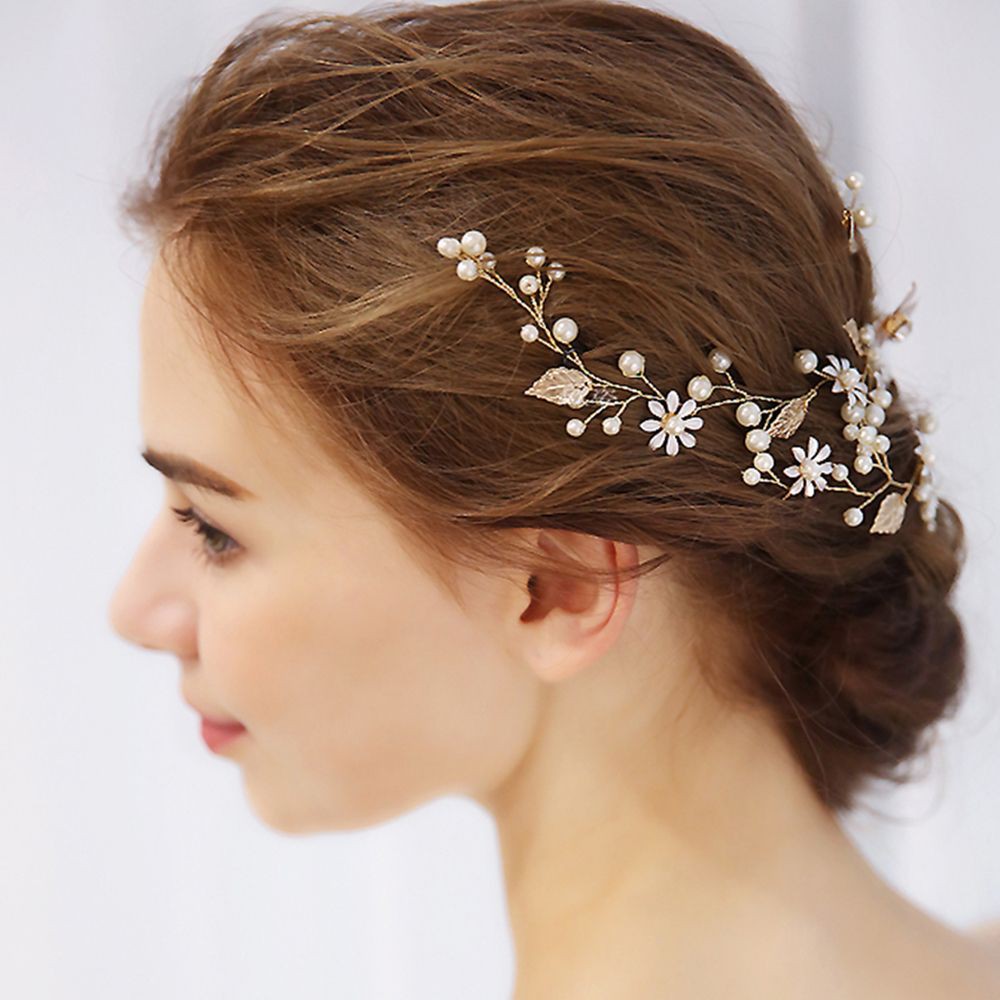 Vòng hoa đội đầu cô dâu đính hạt giả ngọc trai