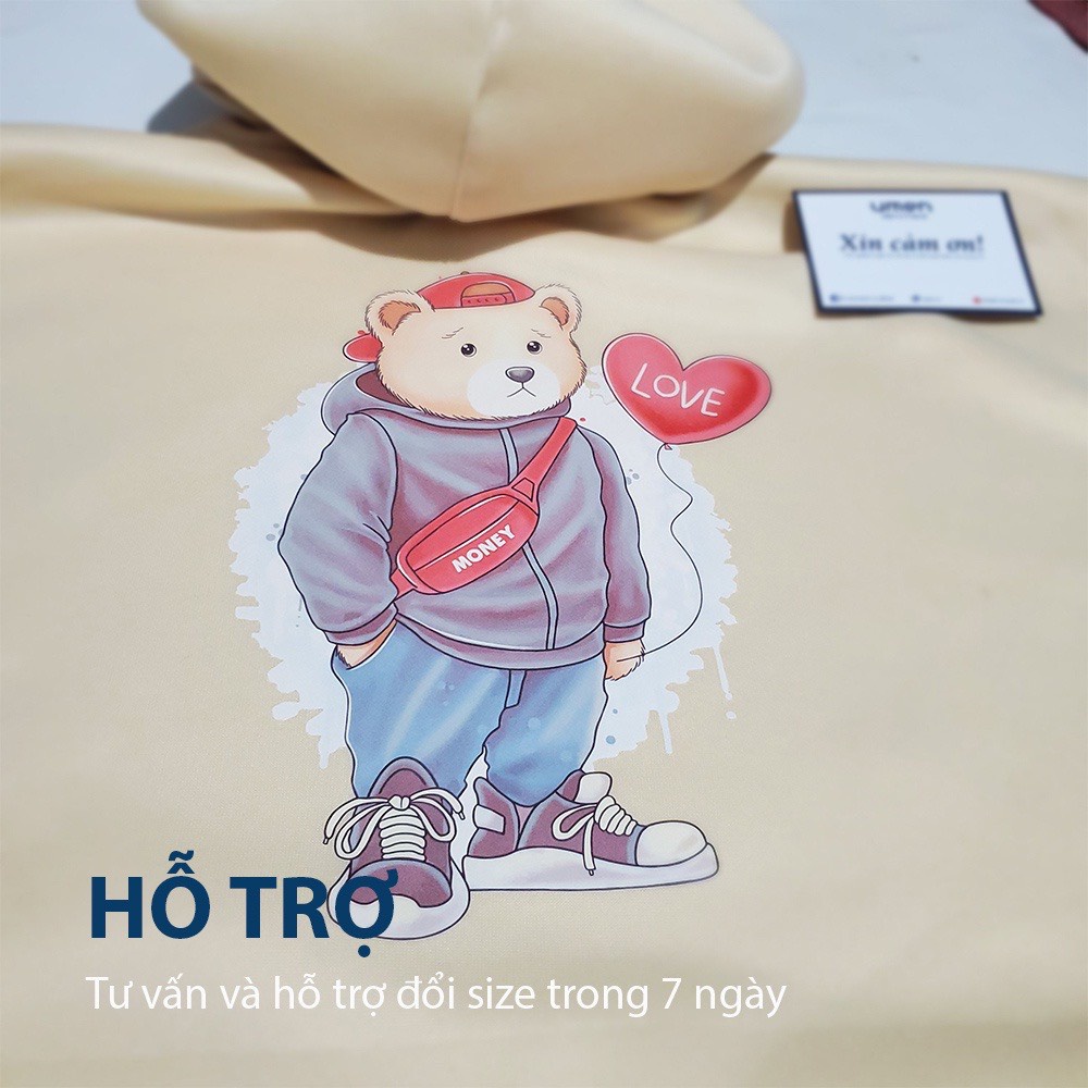 Áo Hoodie tedy nam nữ Finezy Unisex form rộng, vải nỉ dày