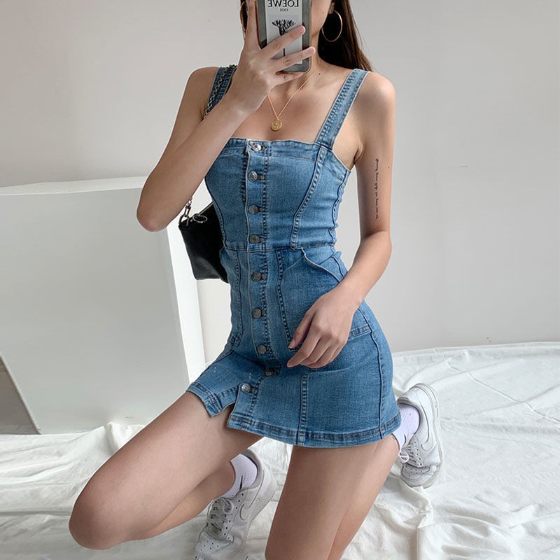 Đầm Dây Nữ Denim Bó Sát Quyến Rũ