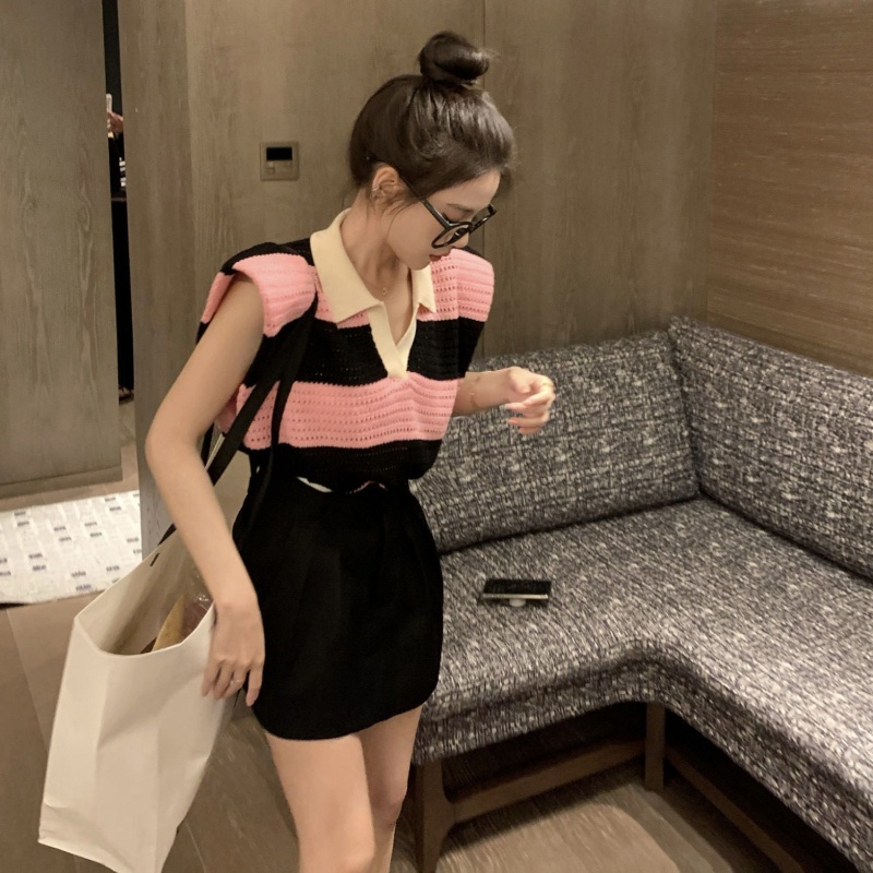 COZOK Áo Tank Top Dệt Kim Sát Nách Dáng Rộng Hoạ Tiết Kẻ Sọc