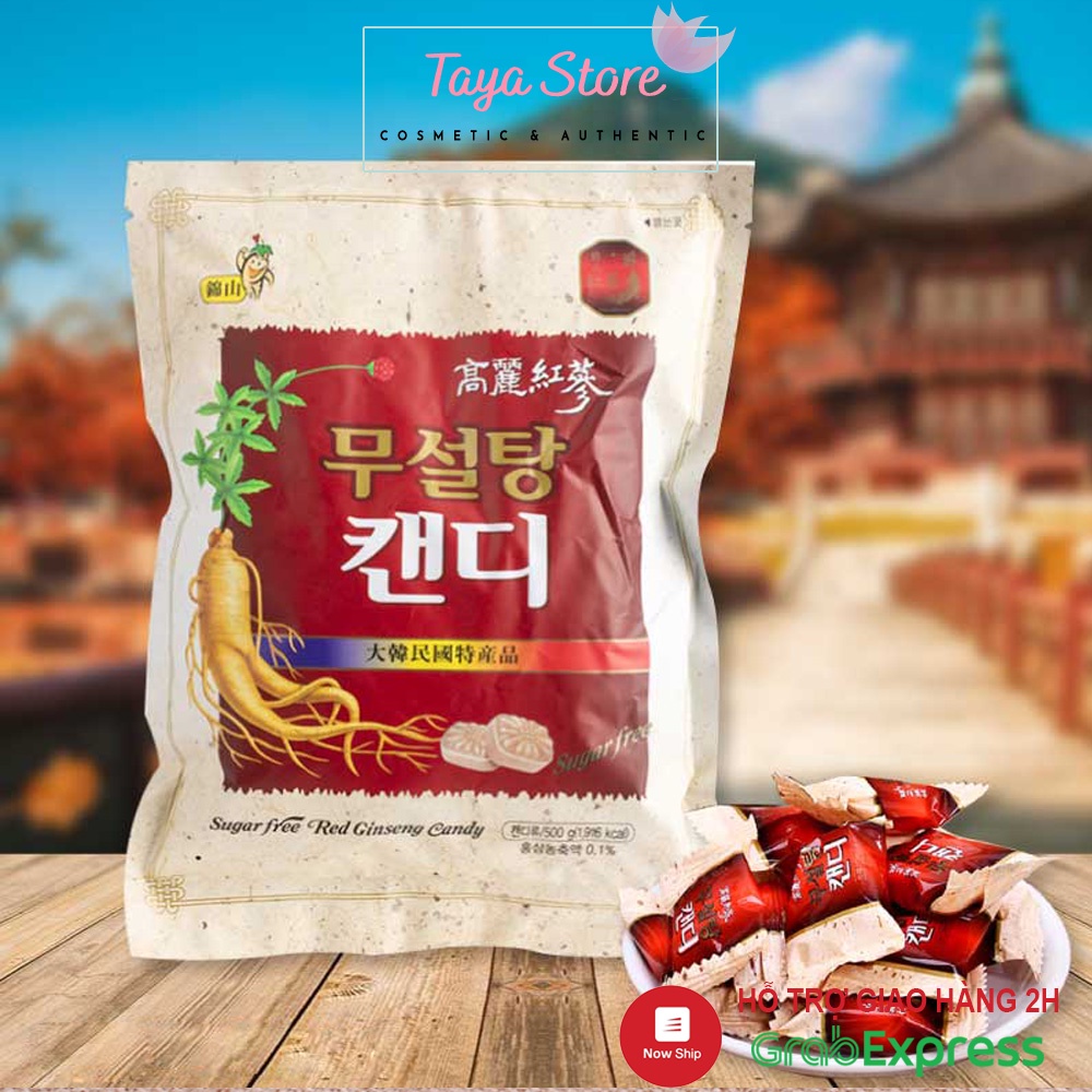 Kẹo Sâm Không Đường Hàn Quốc gói Sugar Free Red Ginseng Candy Kẹo Hồng Sâm 6 Năm Tuổi 500g và 200g